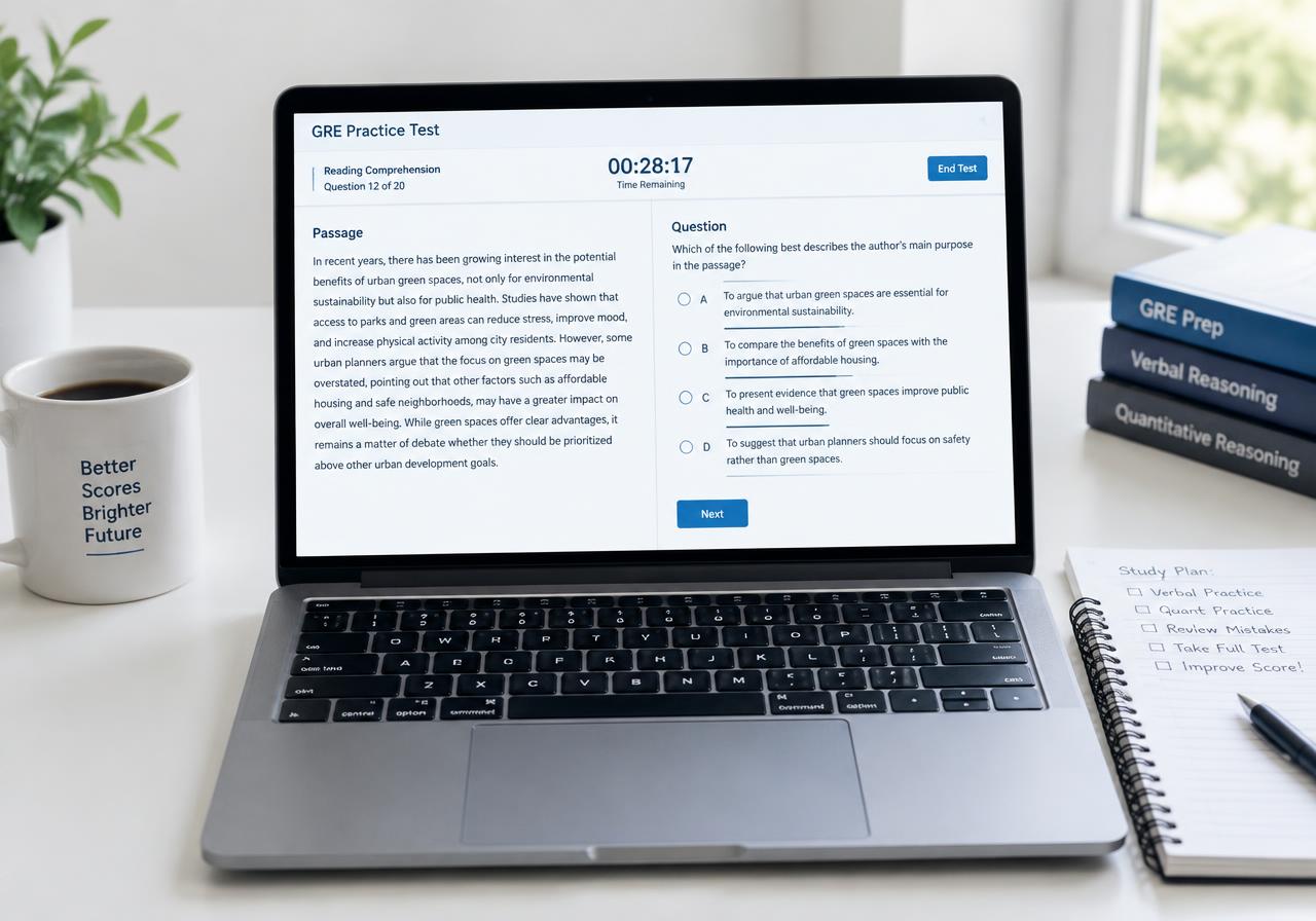 GRE Success test interface with timer, question navigator and calculator
